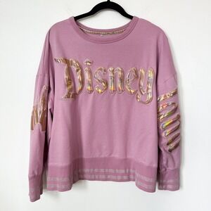 Disneyland Spellout Castle Iridescent Sweatshirt 2X Pink Gold